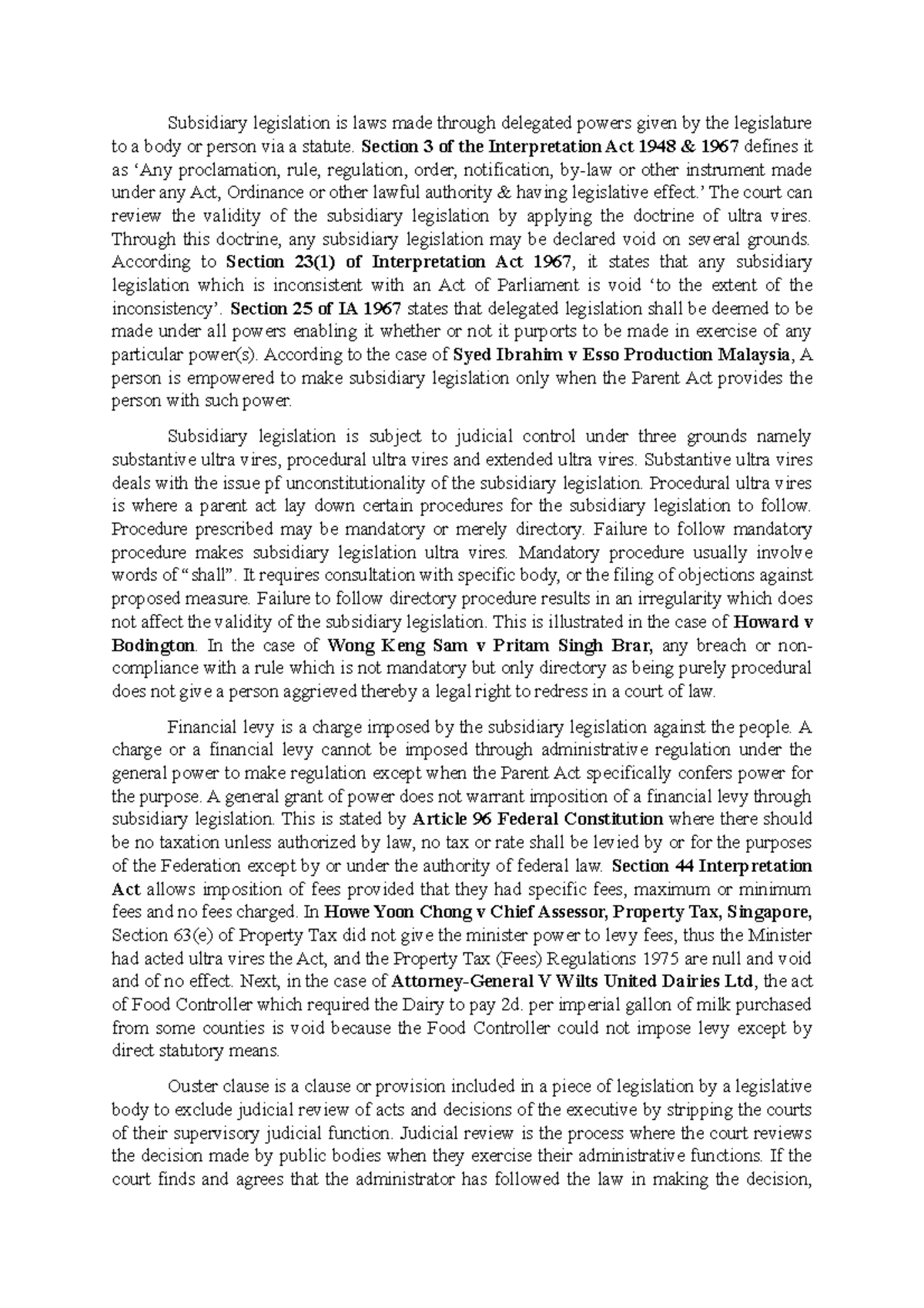 Final - Subsidiary legislation is laws made through delegated powers ...