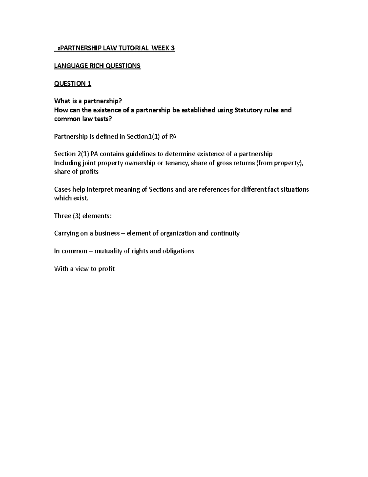 Corps LAW Tutorial - WEEK 3 - zPARTNERSHIP LAW TUTORIAL WEEK 3 LANGUAGE ...