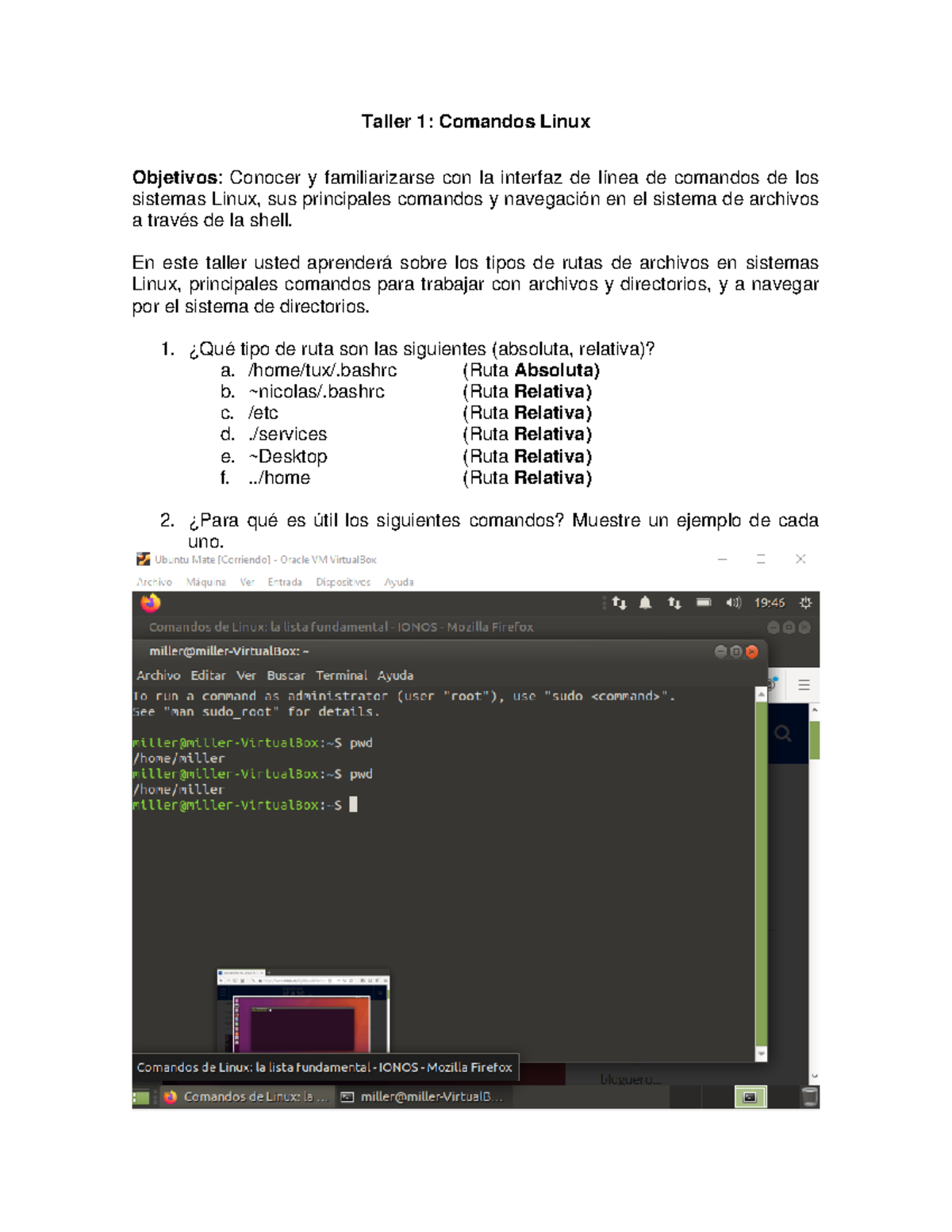 Taller 1 comandos básicos - Taller 1: Comandos Linux Objetivos: Conocer ...