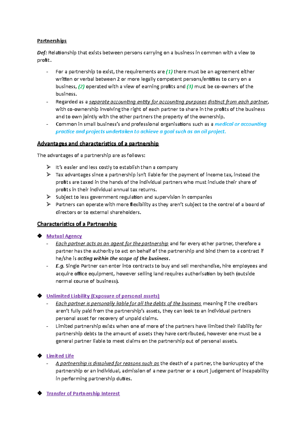Partnerships - Summary notes based on content - Partnerships Def ...