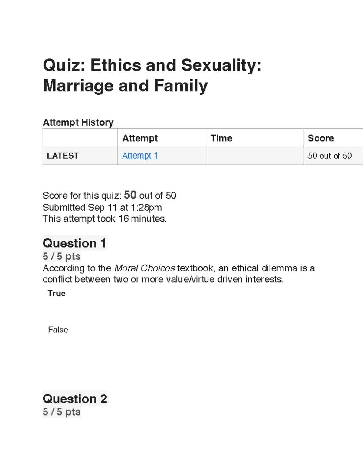 Quiz: Ethics And Sexuality: Marriage And Family - Quiz: Ethics And ...