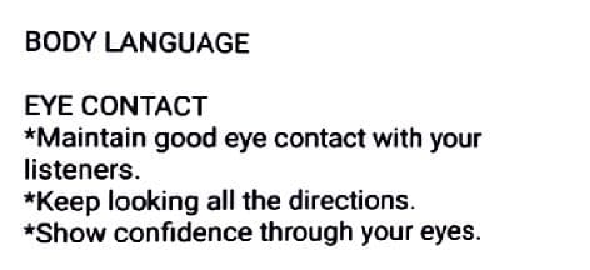Body Language notes - BODY LANGUAGE EYE CONTACT *Mainta·in good eye 1 ...