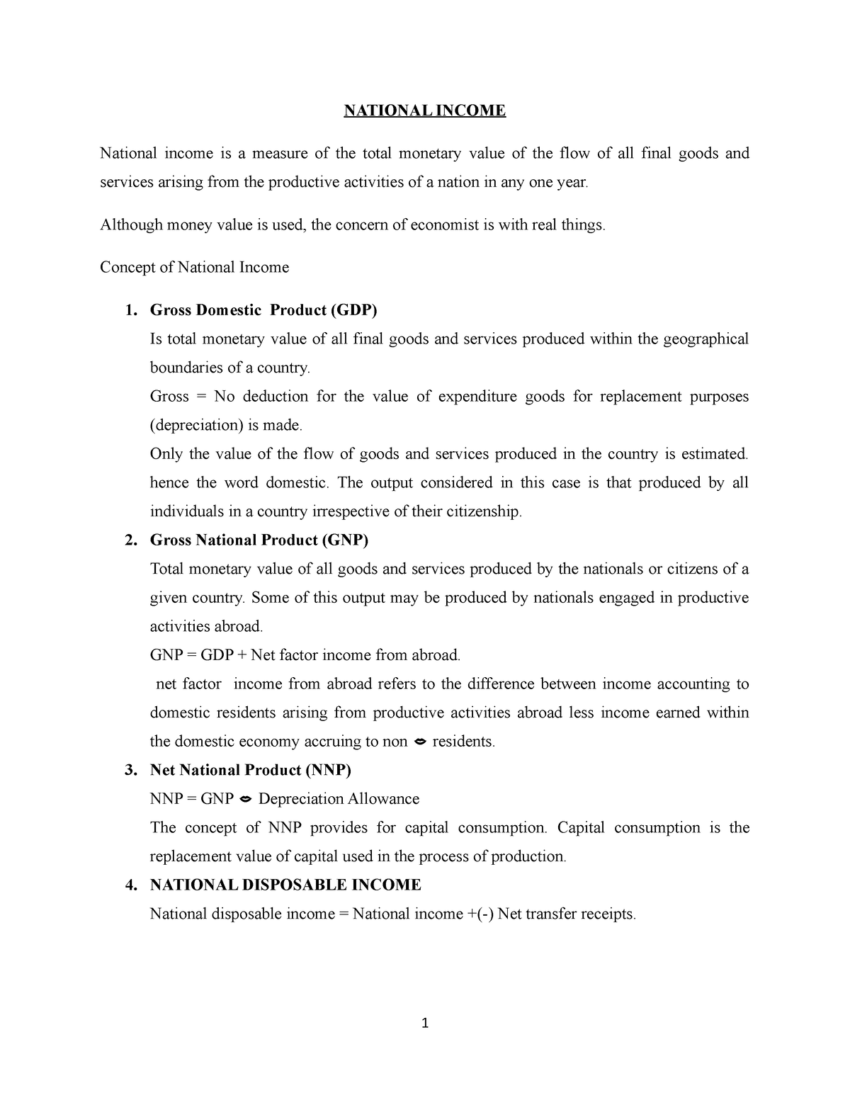 Document Notes On Economics - NATIONAL INCOME National Income Is A ...