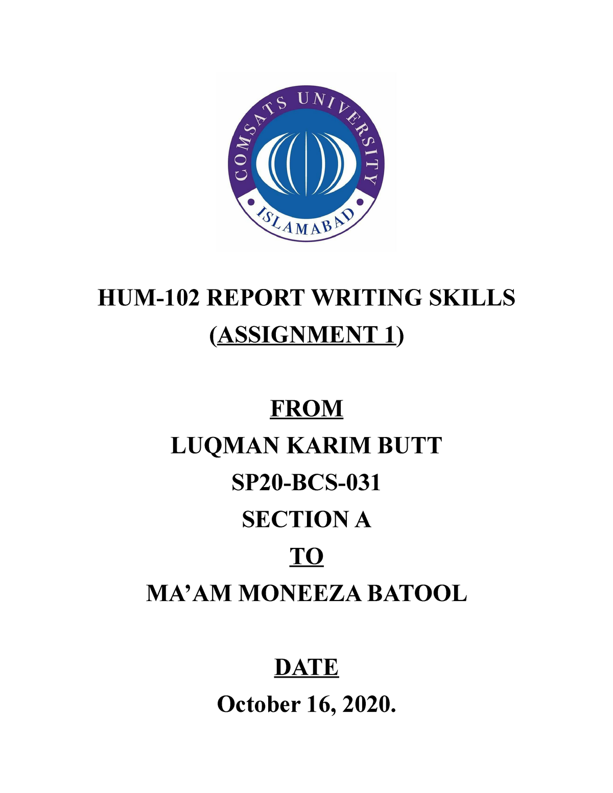 HUM102- Assignment 1(Report Writing) - HUM-102 REPORT WRITING SKILLS ...