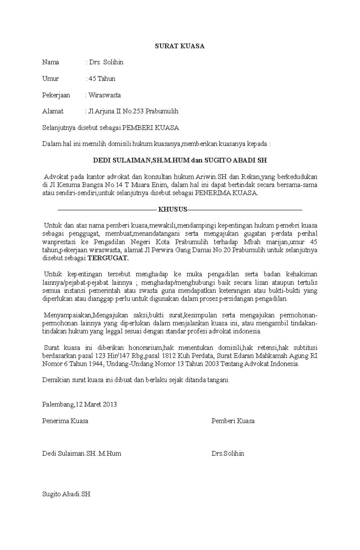 372856808-surat-kuasa-dan-gugatan-wanprestasi-docx - SURAT KUASA Nama