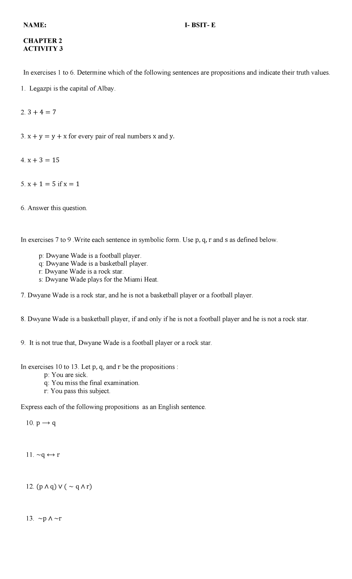 Chapter-2- Activity-3 103224 - NAME: I- BSIT- E CHAPTER 2ACTIVITY 3 In ...