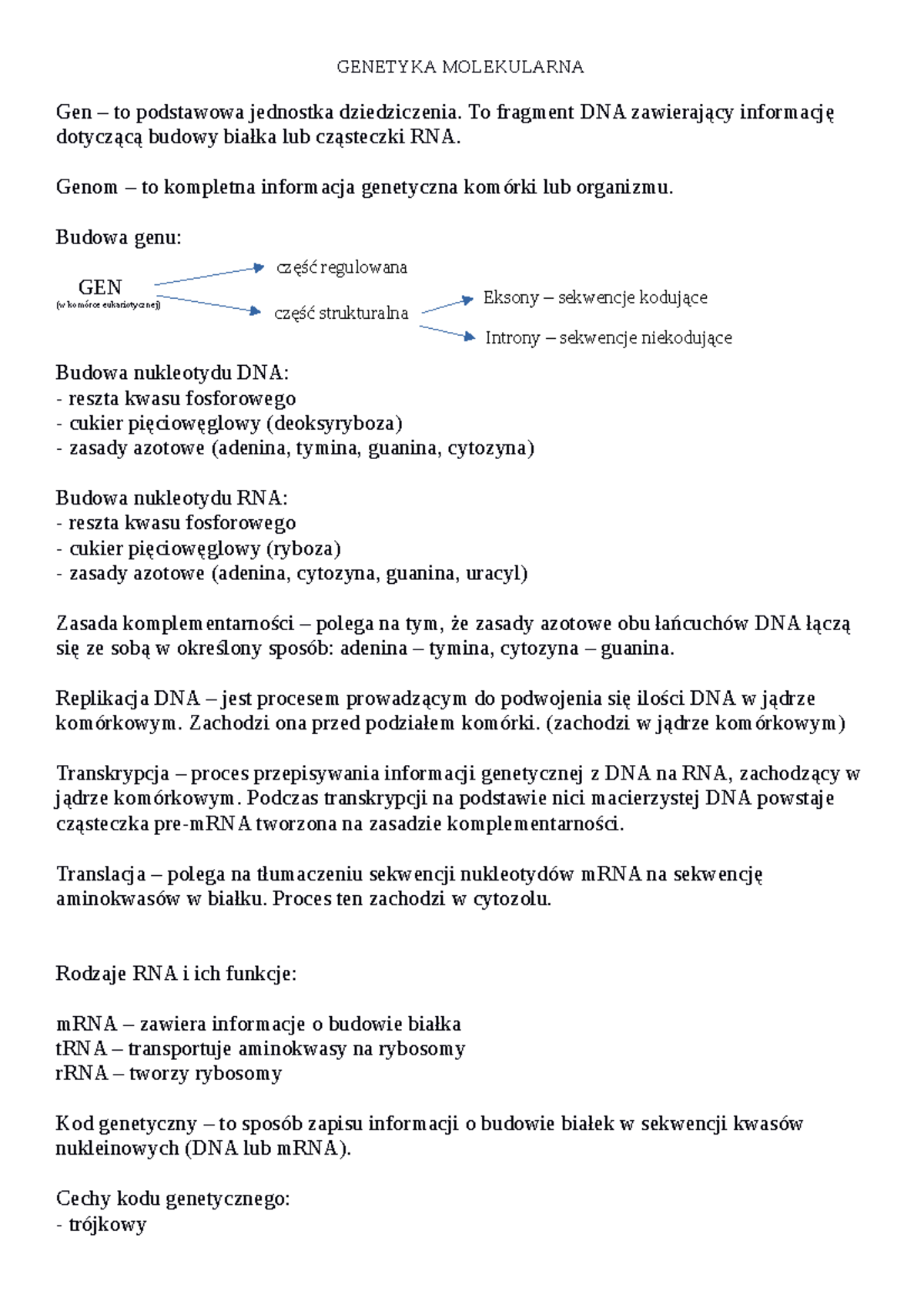 Bialogia Genetyka Molekularna - GENETYKA MOLEKULARNA Gen – To ...