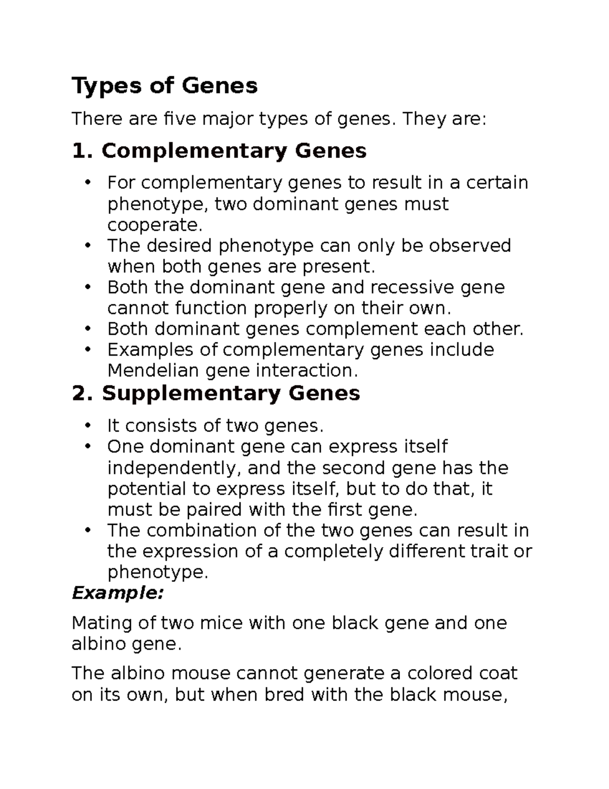 Bio 5 - Notes - Types of Genes There are five major types of genes ...