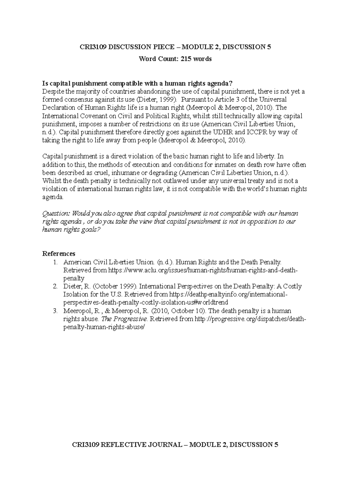 CRI3109 Discussion Piece – Module 2 - CRI3109 DISCUSSION PIECE MODULE 2 ...