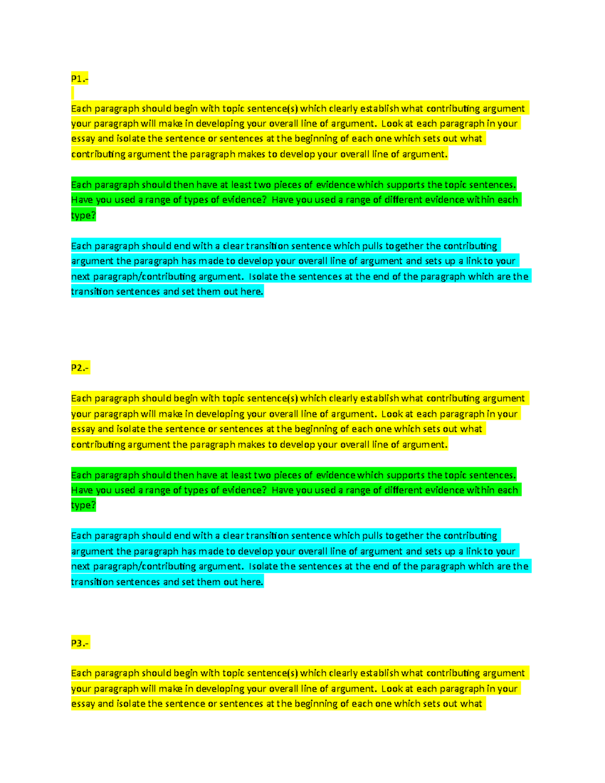 AM - essay structuer - P1.- Each paragraph should begin with topic ...