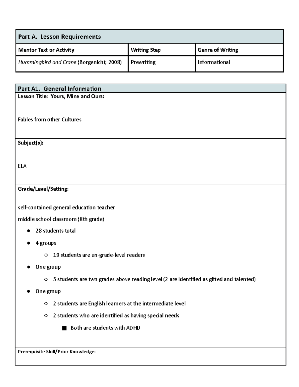 C365 my lesson plan - Part A. Lesson Requirements Mentor Text or ...