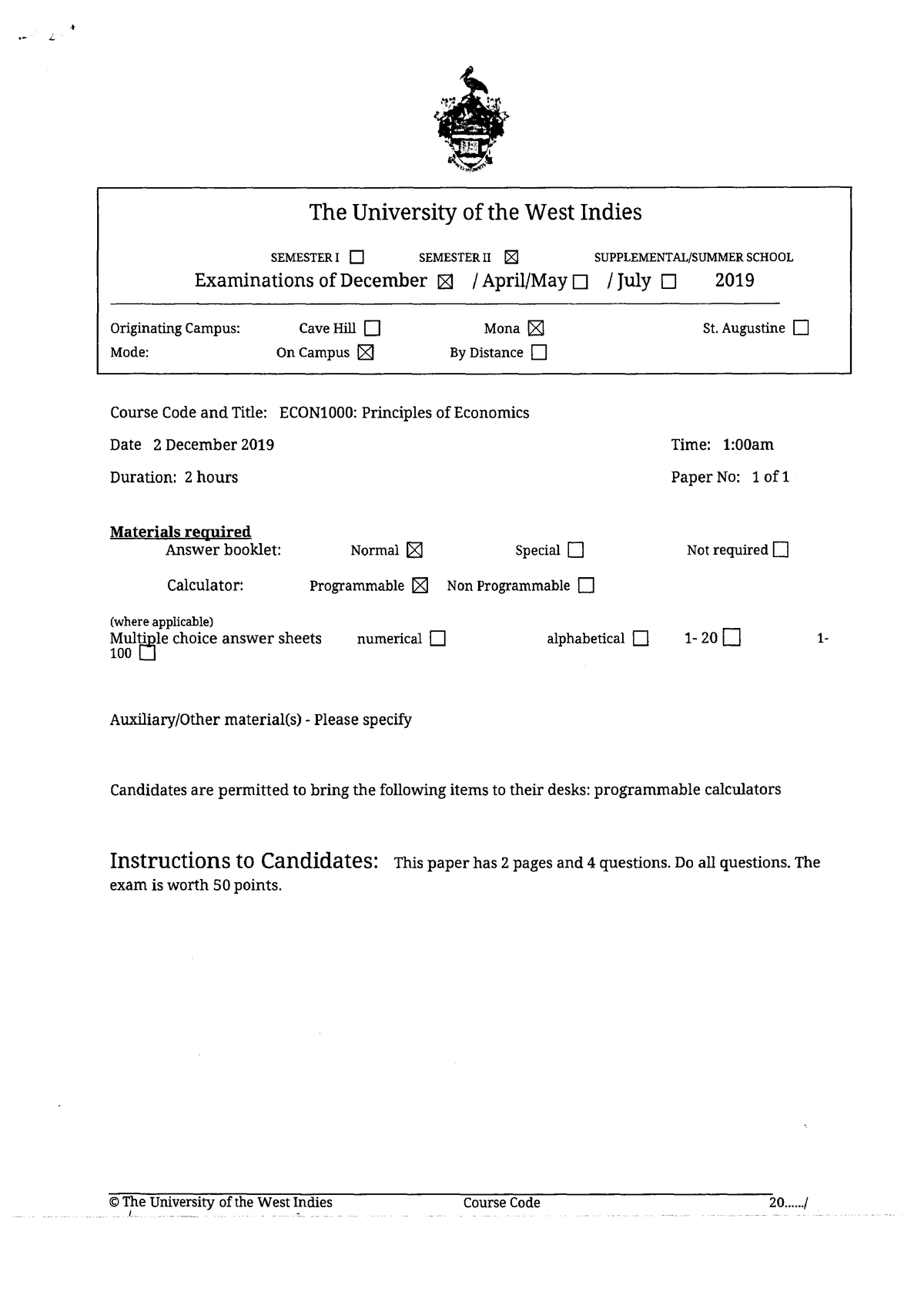 ECON1000 02122019 - Past Paper - Business Economics - Studocu