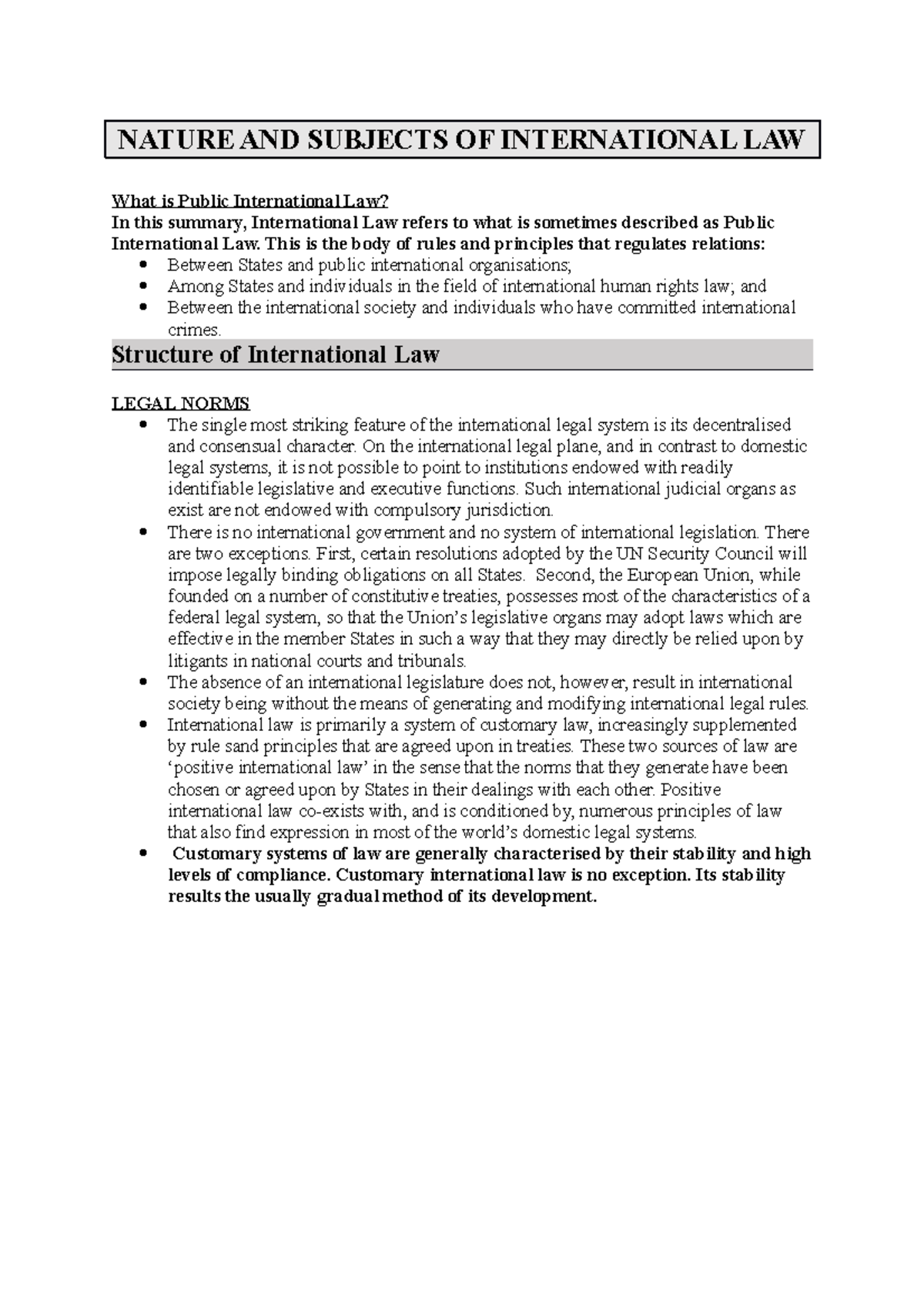 Summary Answer Guide PIL Notes - NATURE AND SUBJECTS OF INTERNATIONAL ...