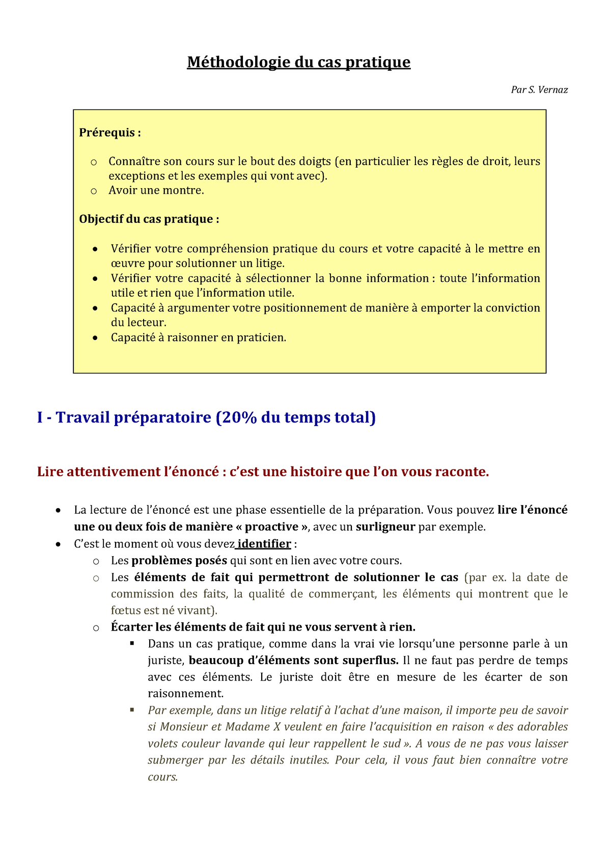 M Thodo Du Cas Pratique M Thodologie Du Cas Pratique Par S Vernaz Pr Requis O