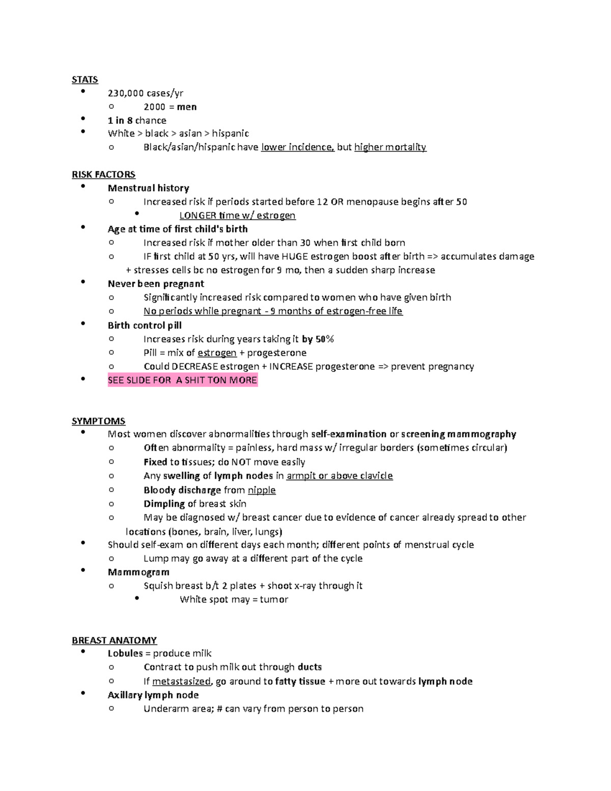 Week 10 Lecture Notes - STATS 230,000 cases/yr o 2000 = men 1 in 8 ...
