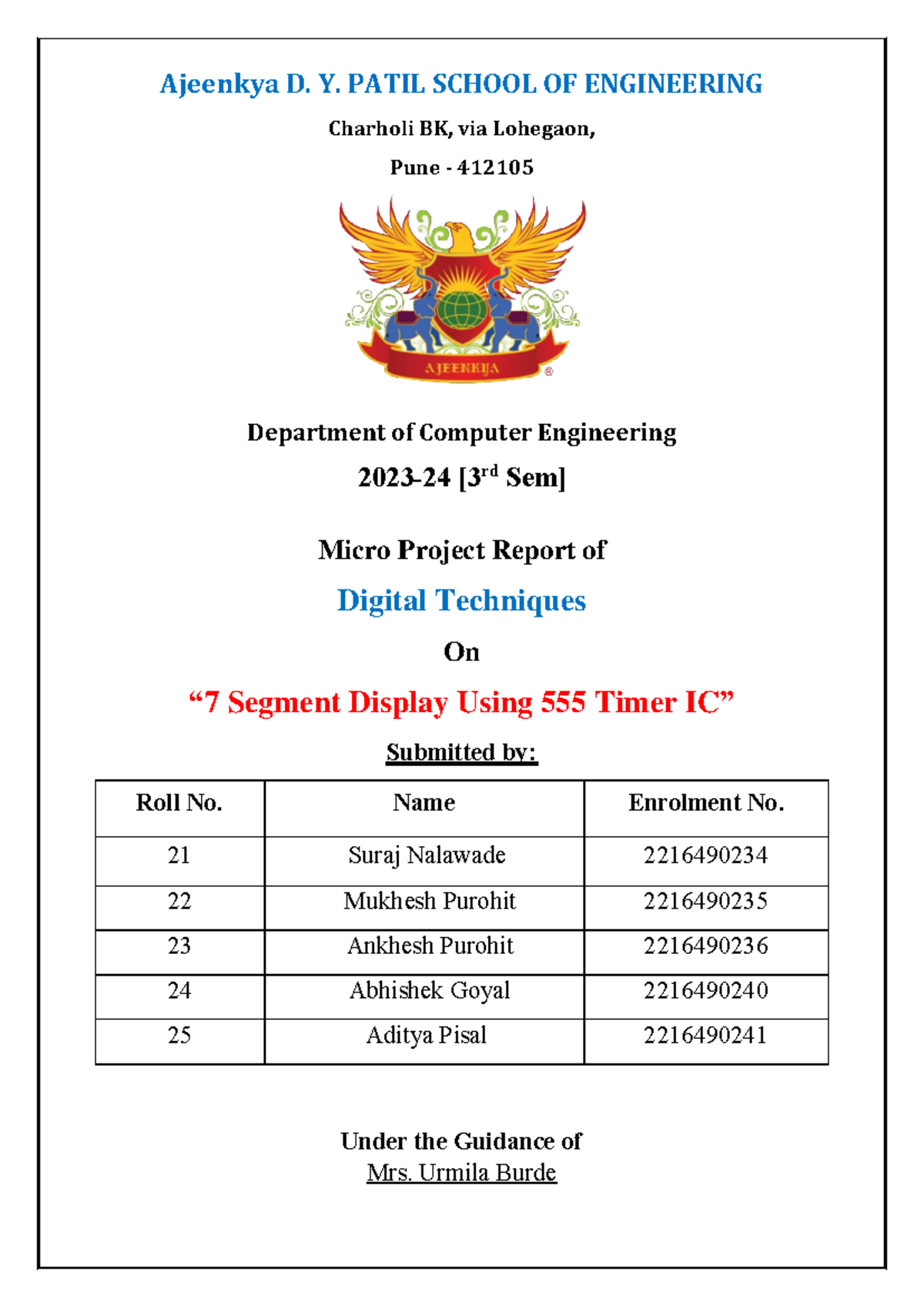 DTE 7 Segment Display Final 2 - Ajeenkya D. Y. PATIL SCHOOL OF ...