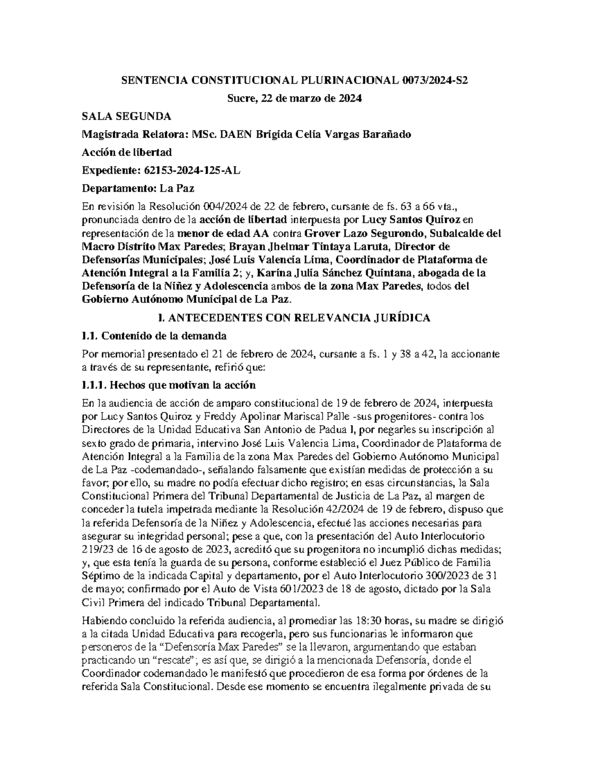 0073-2024-S2 - sentencia sobre cosas de muchas cosas - SENTENCIA