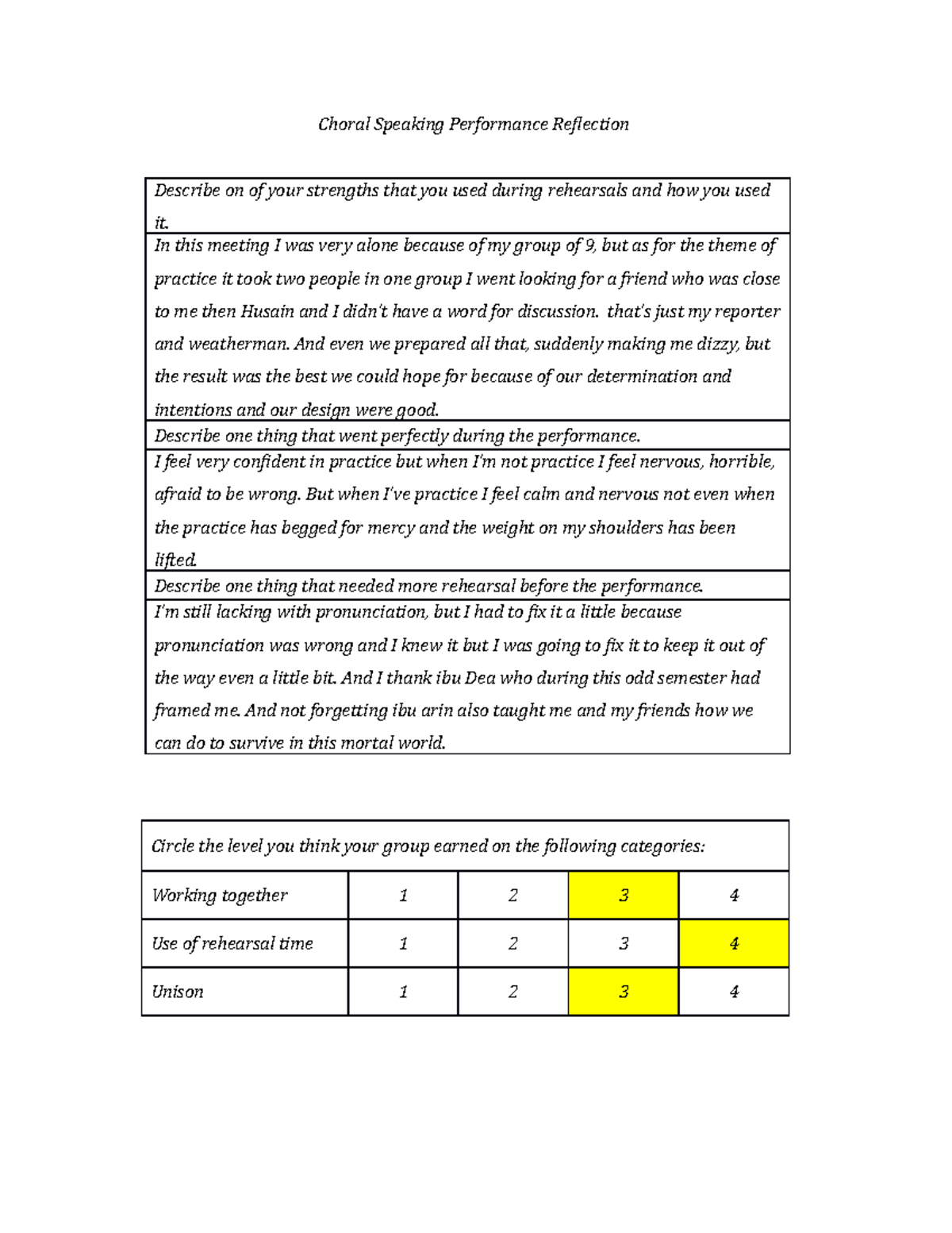 Reflection PLS Individu 4 Choral Speaking Performance Reflection