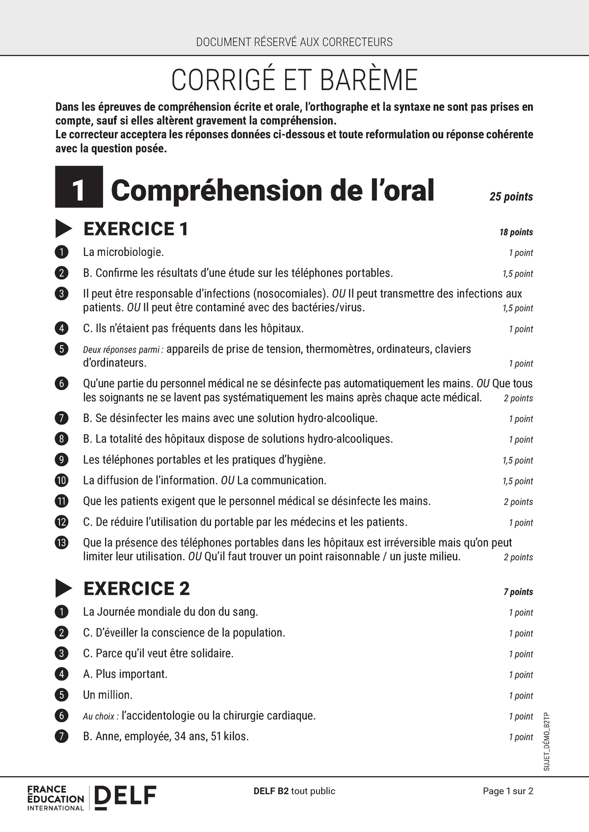 Delf B2 Tp Correcteur Coll Exemple 2 - SUJET_DÉMO_B2TP CORRIGÉ ET ...