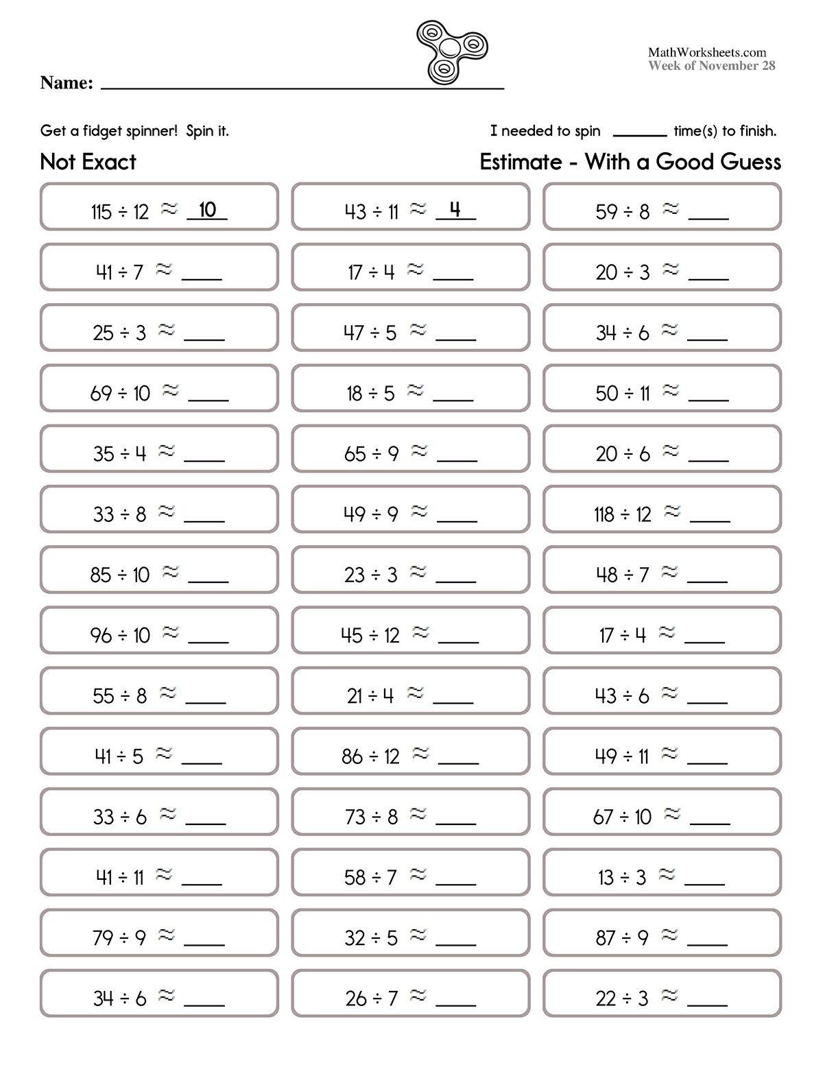 Math Worksheets Grade 5 11 28 - Name: Week Of November 28 *hw D Ilgjhw 