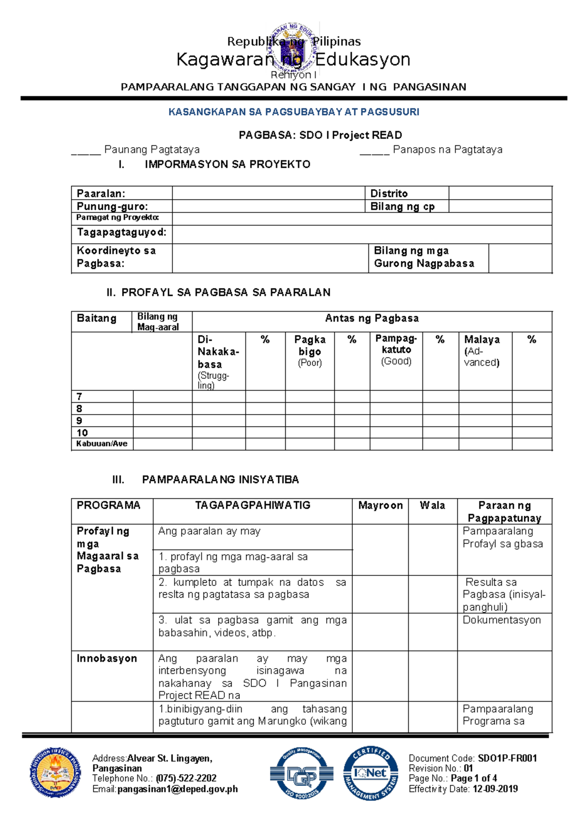 project-read-sek-report-kagawaran-ng-edukasyon-rehiyon-i