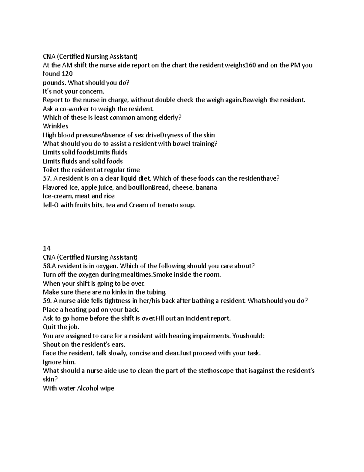 CNA QUIZ 2- e - CNA QUIZ 2 - CNA (Certified Nursing Assistant) At the ...