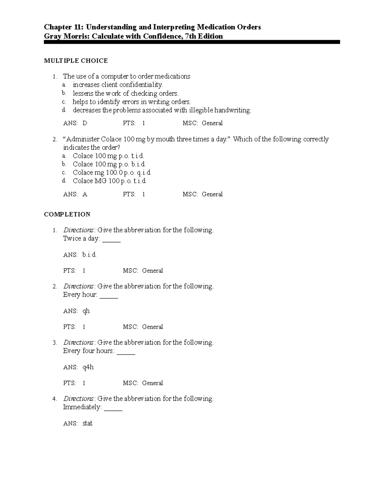 Chapter 11 practice questions Chapter 11 Understanding and