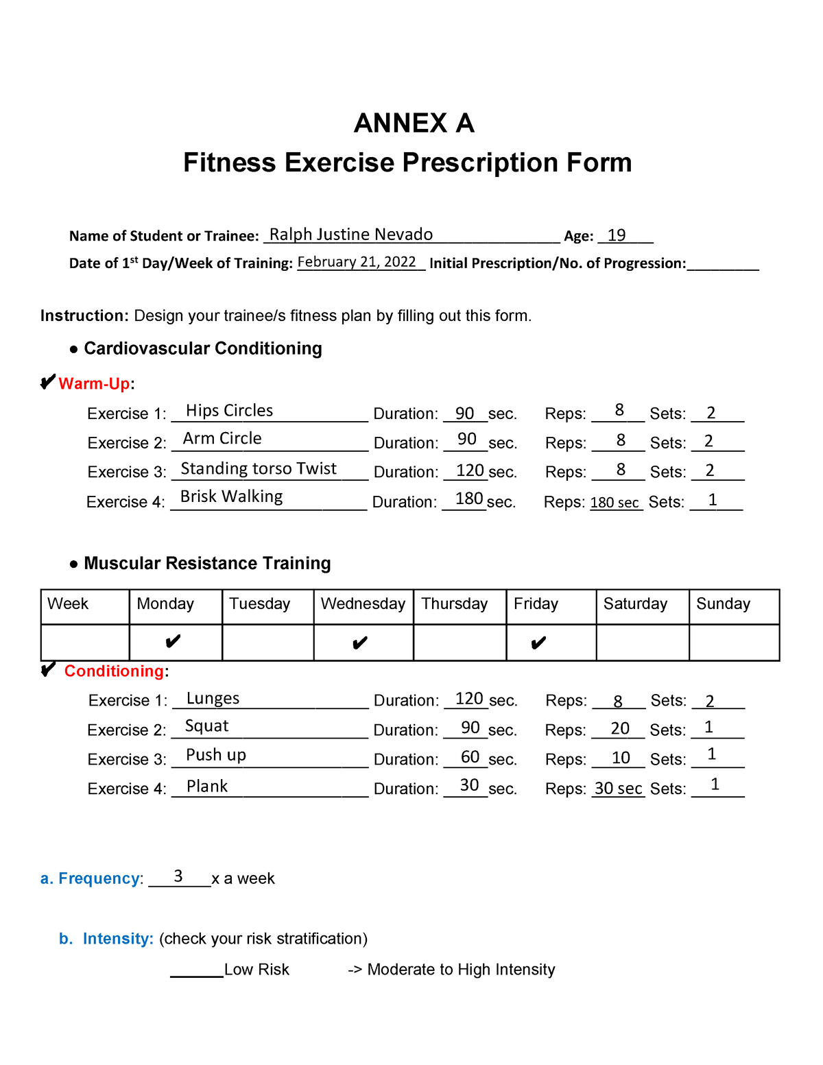 AnnexA PED028 Fitness Program ANNEX A Fitness Exercise
