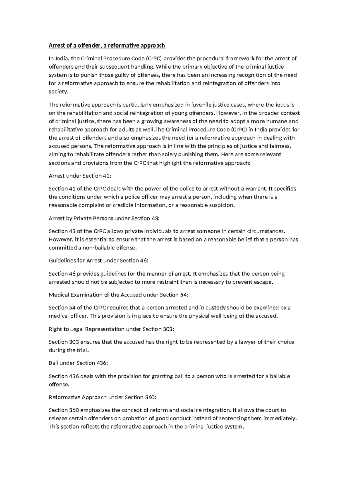 Cr PC - CRPC - Arrest of a offender, a reformative approach In India ...