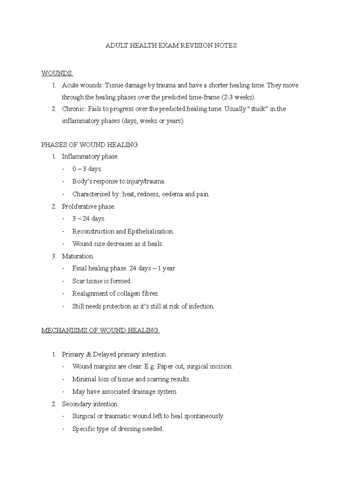 Adult Health EXAM Revision Notes - ADULT HEALTH EXAM REVISION NOTES ...
