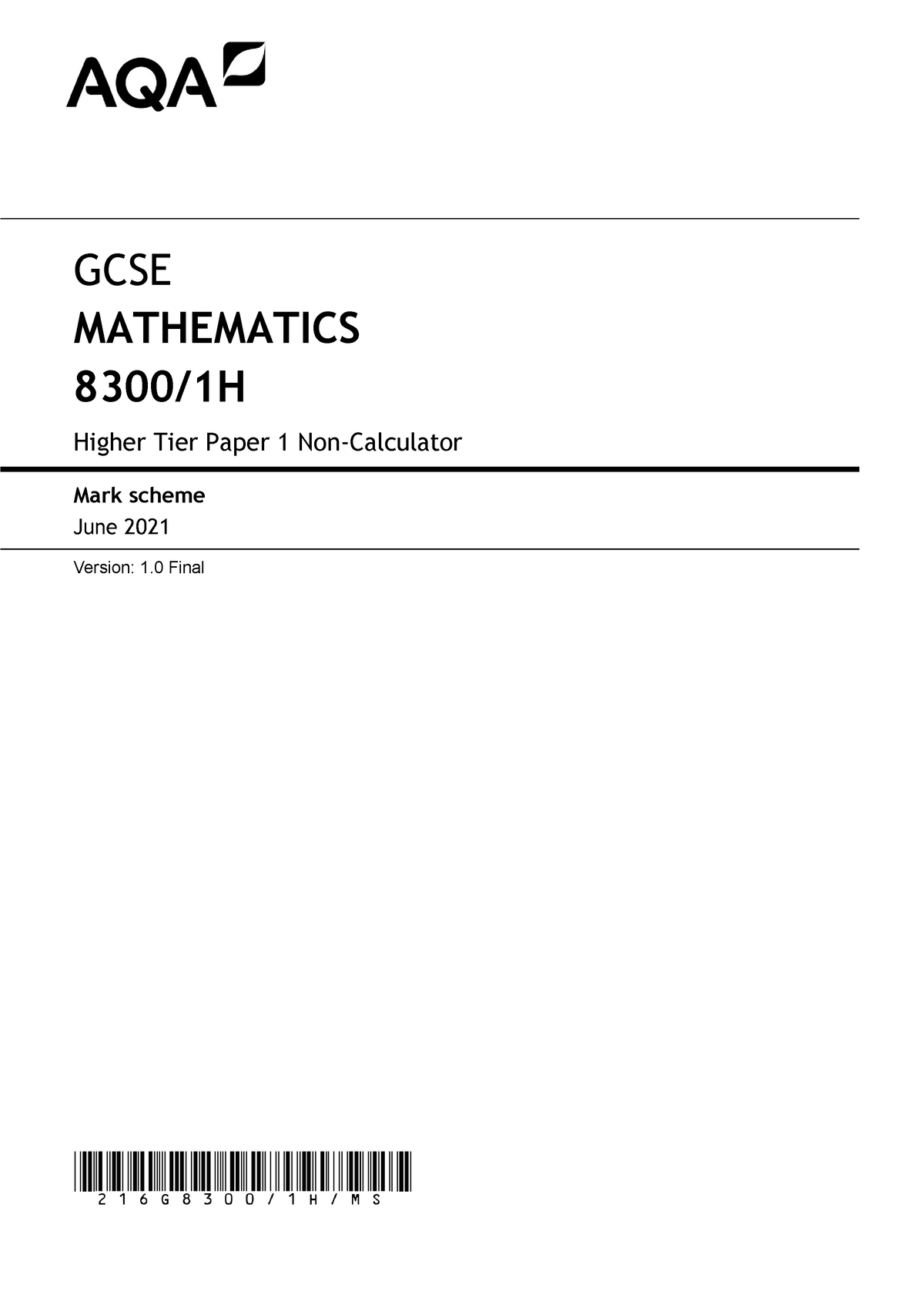 AQA 83001 H MS NOV21 - Past Paper - GCSE MATHEMATICS 8300/1H Higher ...