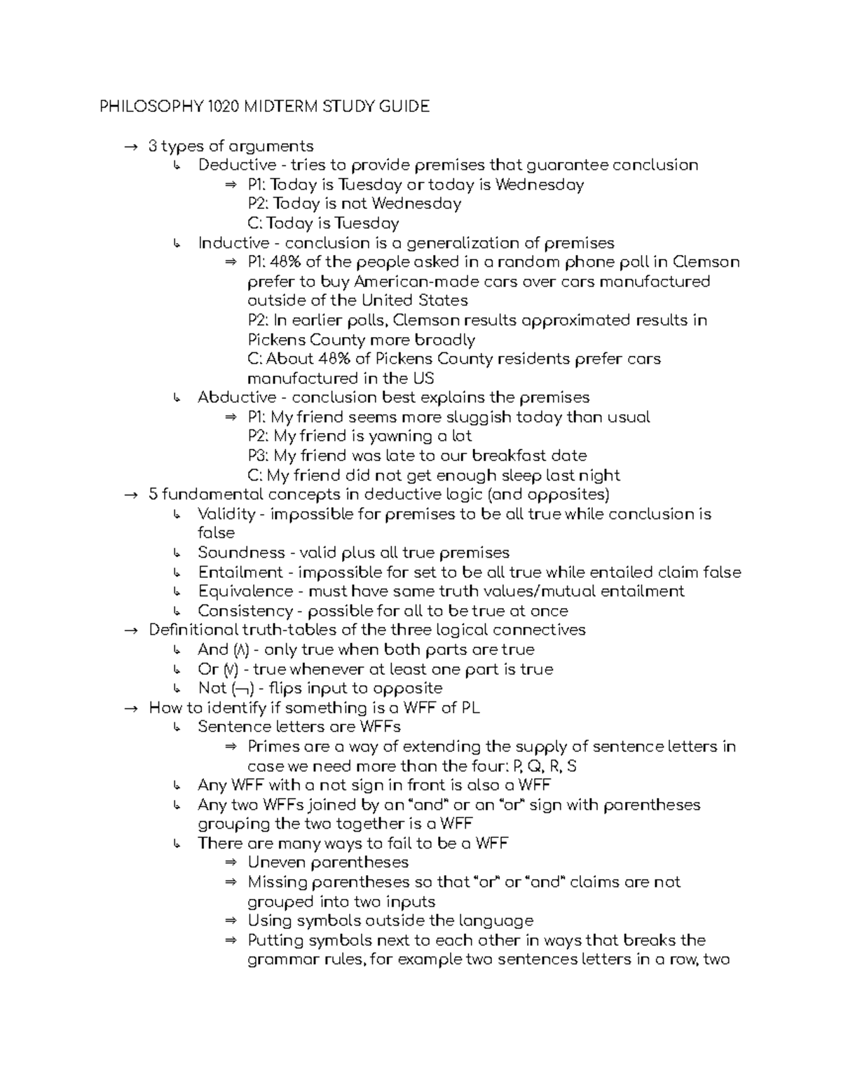 PHIL 1020 Midterm - PHILOSOPHY 1020 MIDTERM STUDY GUIDE → 3 types of ...