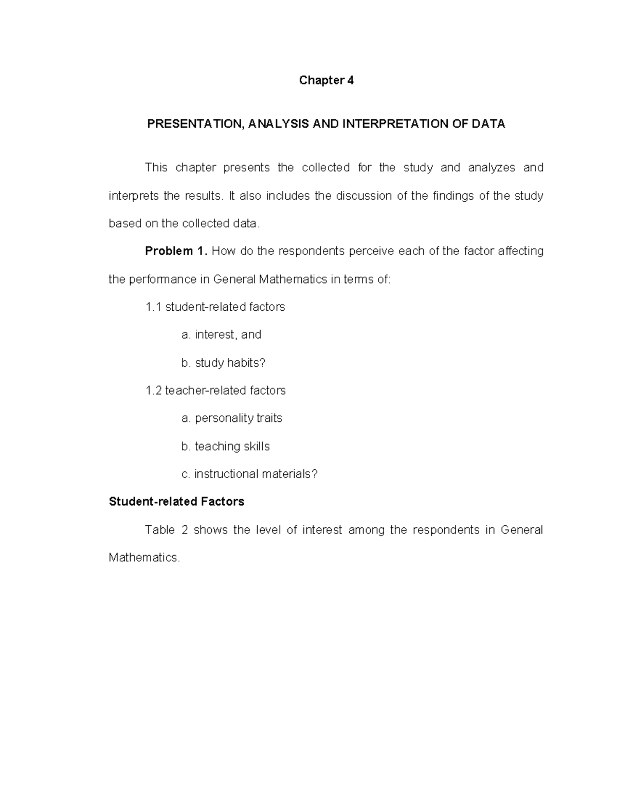 Chapter-4 revised-final - Chapter 4 PRESENTATION, ANALYSIS AND ...