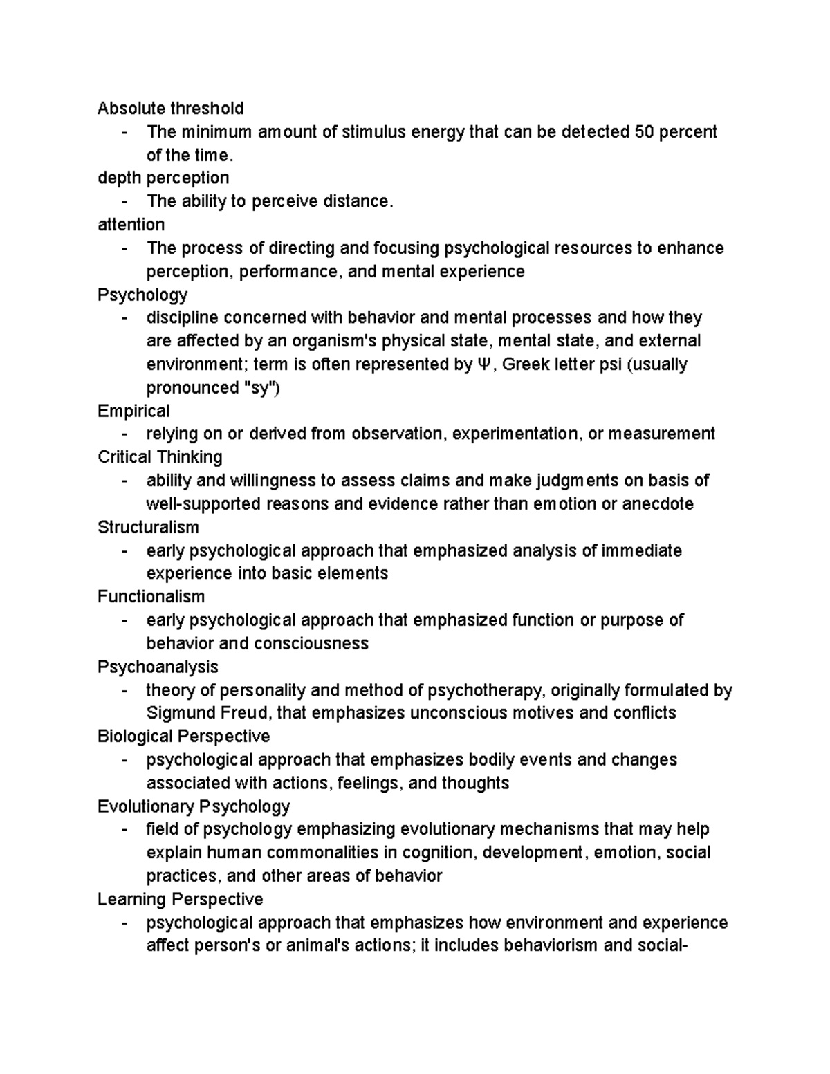 Aaaaa psychology 598 Definitions and notes taken directly from