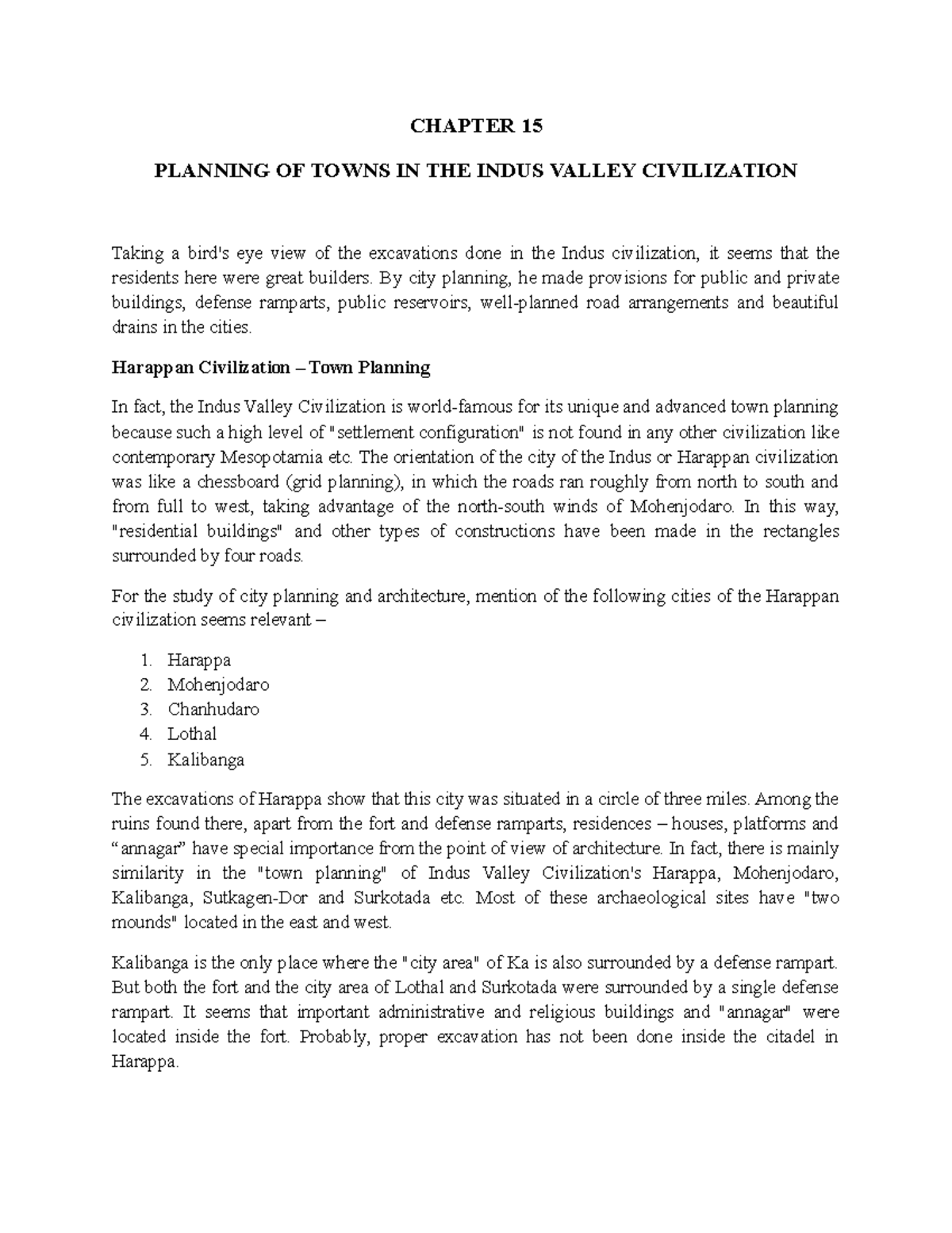 Chapter 15 Planning OF Towns IN THE Indus Valley Civilization - CHAPTER ...