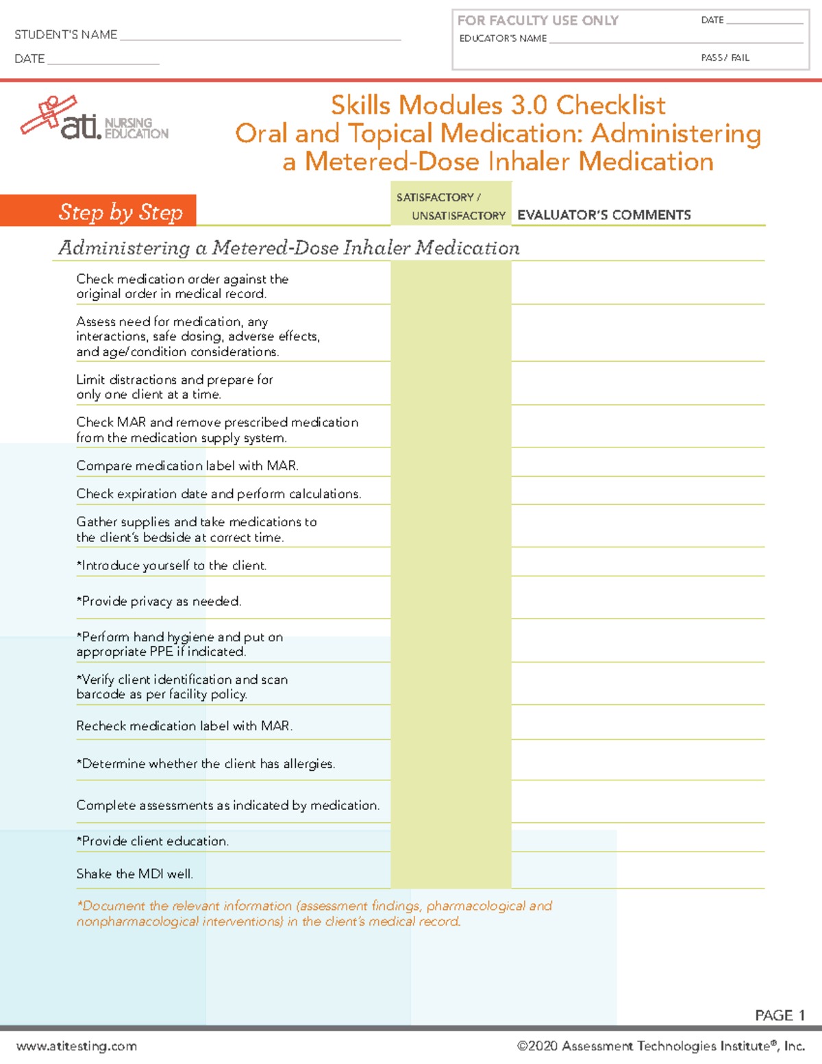 Skills Checklist Oral Topical MDI - EDUCATOR IMPLEMENTATION GUIDE ...