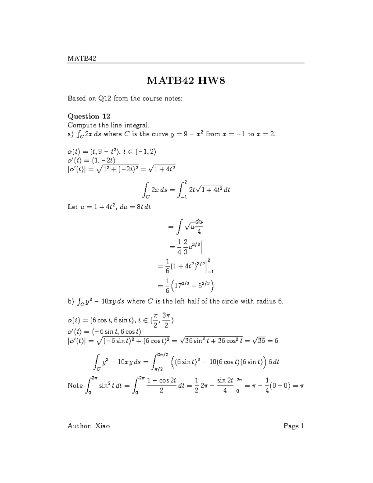 MATB42 HW8 Solutions - Assignment sol - MATB42 HW Based on Q12 from the ...