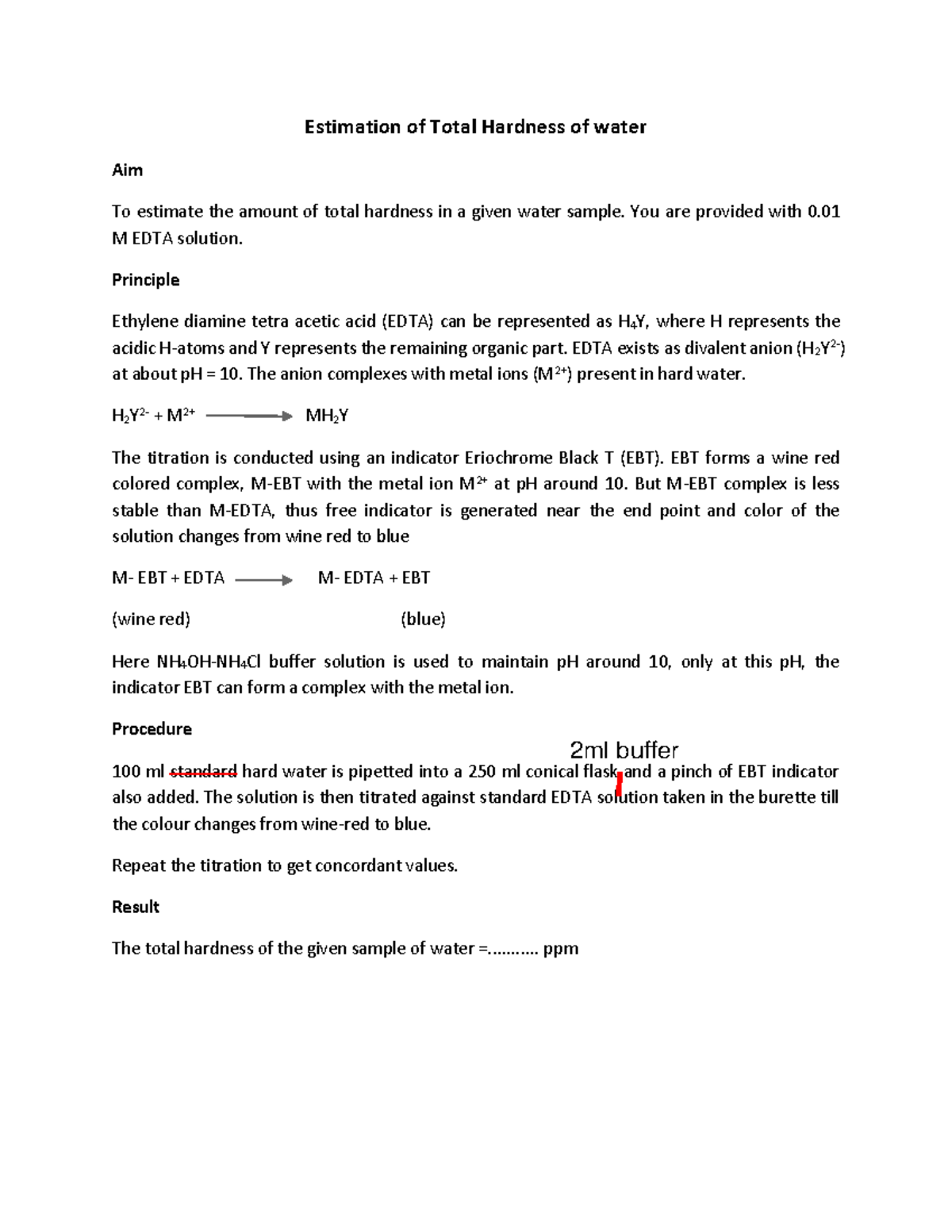 Estimation Of Hardness 2 Estimation Of Total Hardness Of Water Aim To
