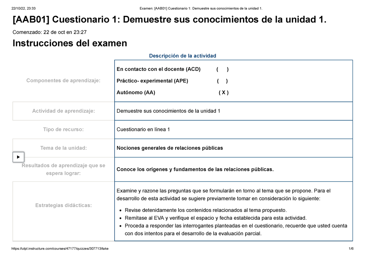 Examen [AAB01] Cuestionario 1 Demuestre Sus Conocimientos De La Unidad ...