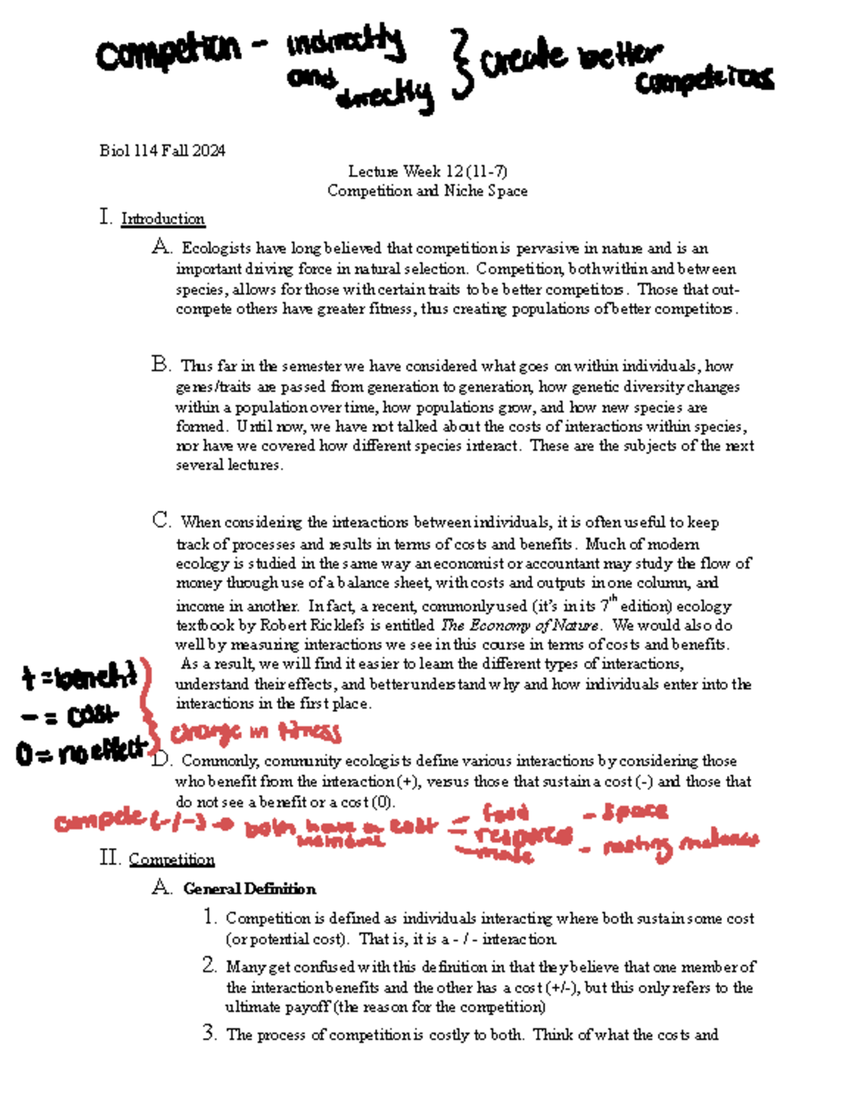 Bio 114 Nov 7 - lecture notes - Biol 114 Fall 2024 Lecture Week 1 2 (11 ...
