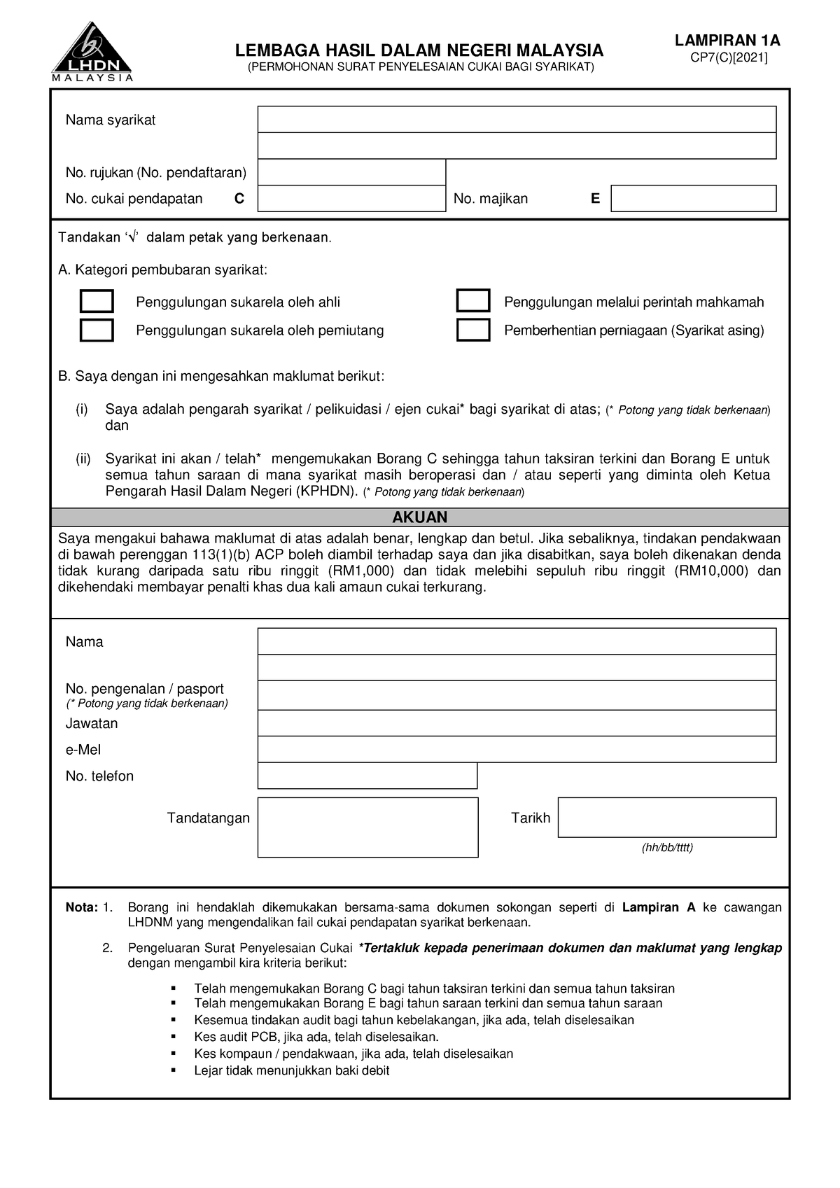 CP7 C Syarikat 1 - LEMBAGA HASIL DALAM NEGERI MALAYSIA (PERMOHONAN ...