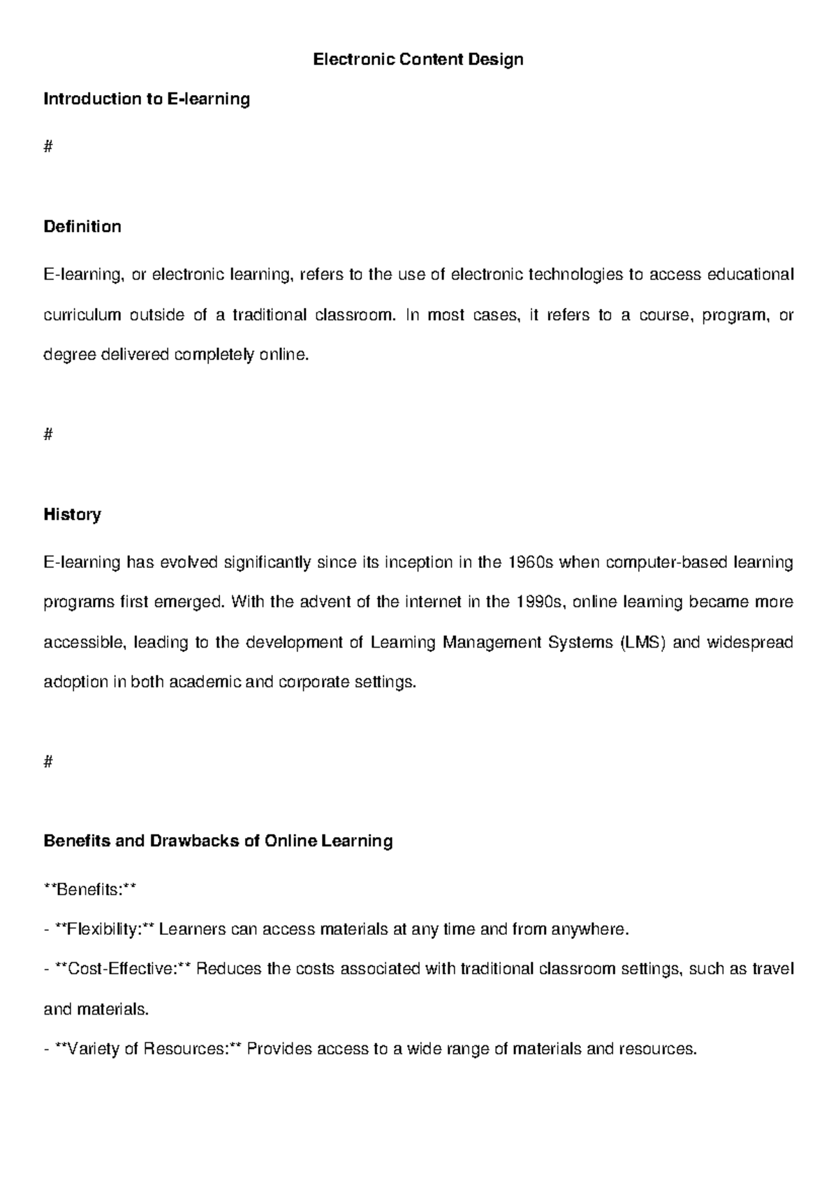 Electronic Content Design bca 6th sem - Introduction to E-learning ...