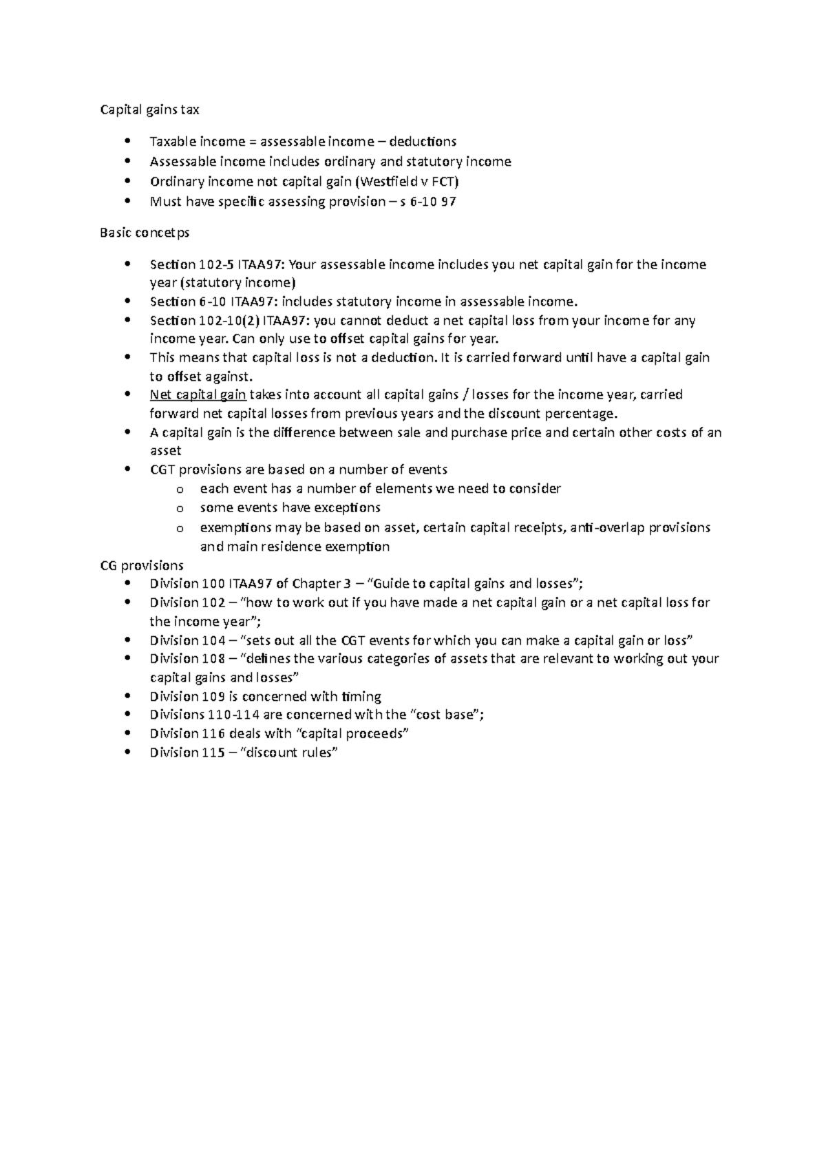 CGT - Notes related to CGT - Capital gains tax Taxable income ...