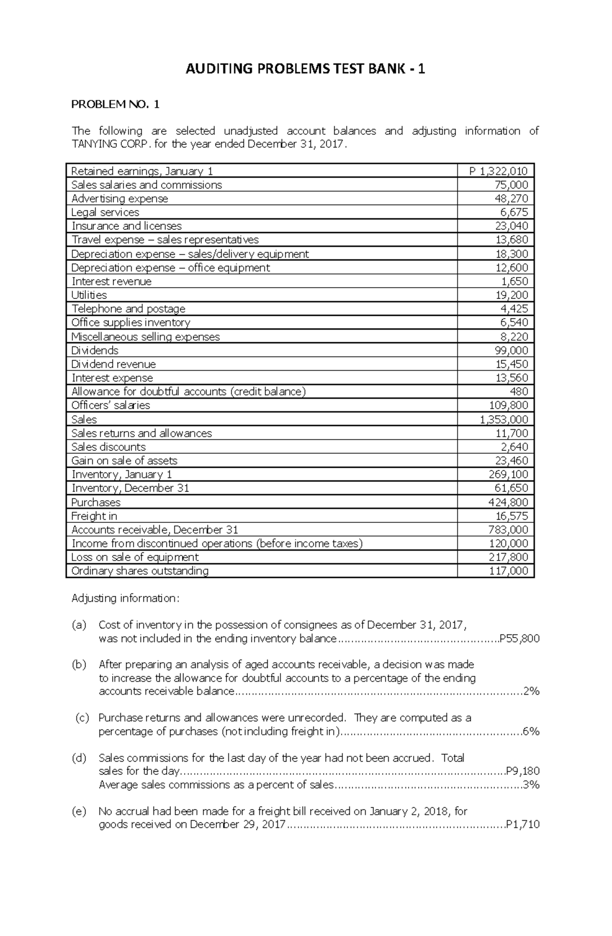 Kupdf - asd - AUDITING PROBLEMS TEST BANK - 1 PROBLEM NO. 1 The ...