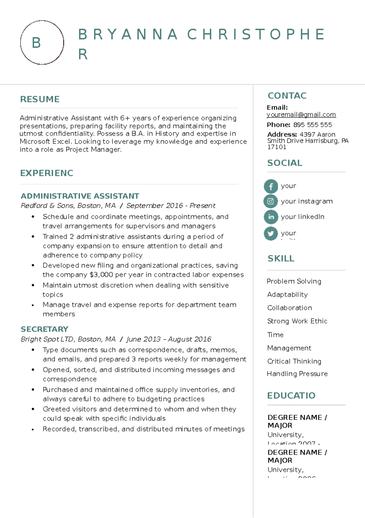 Unique Resume Template Ocean - SOCIAL EDUCATIO SKILL Problem Solving ...
