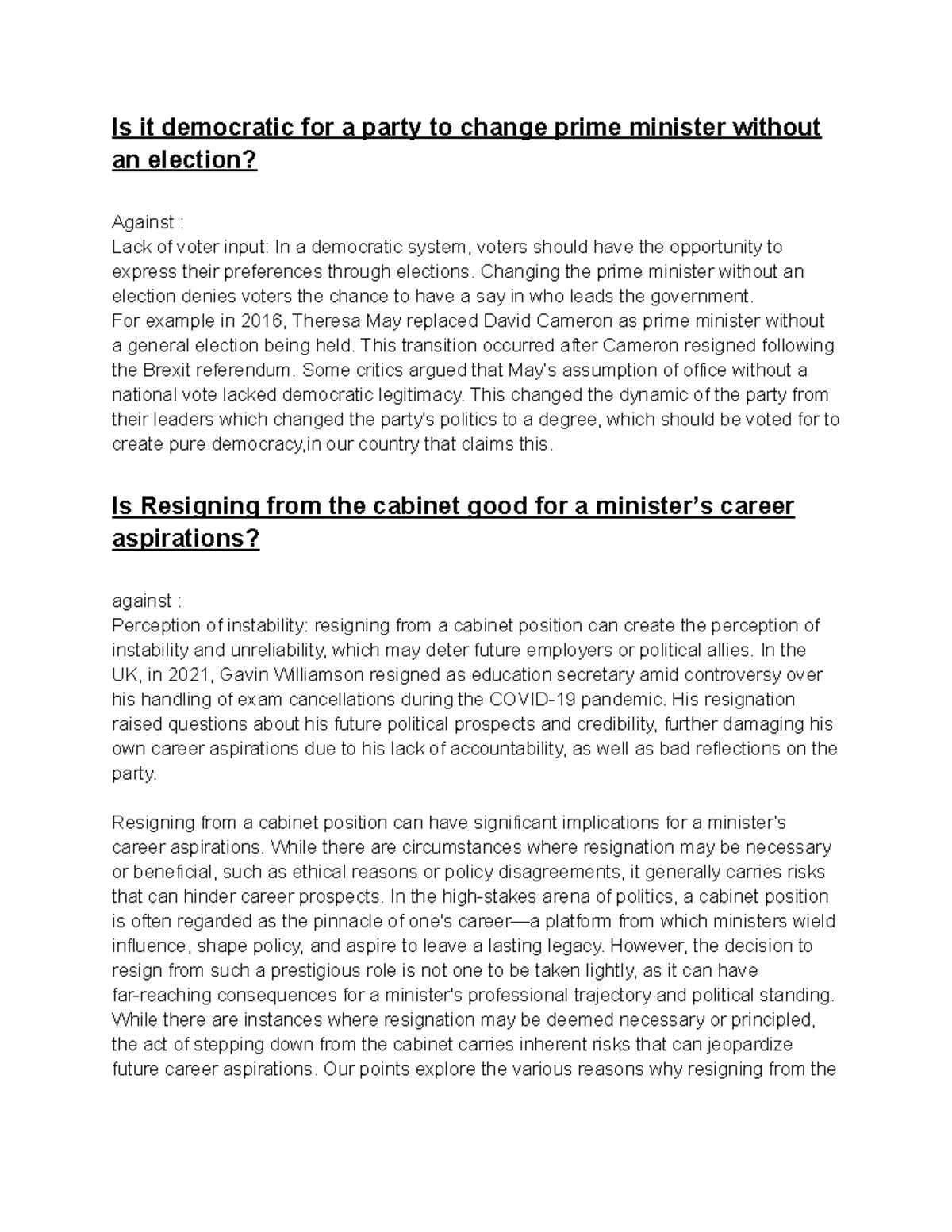 Debate questions and plans - Is it democratic for a party to change ...