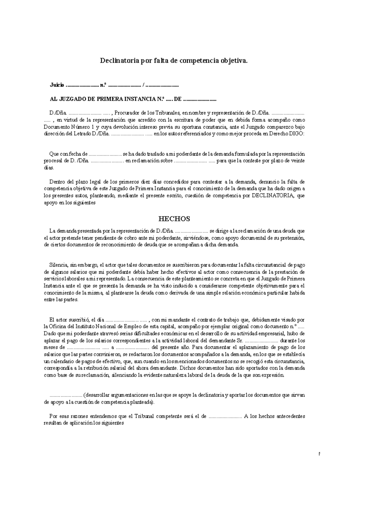 Declinatoria - Juicio..................... n.º