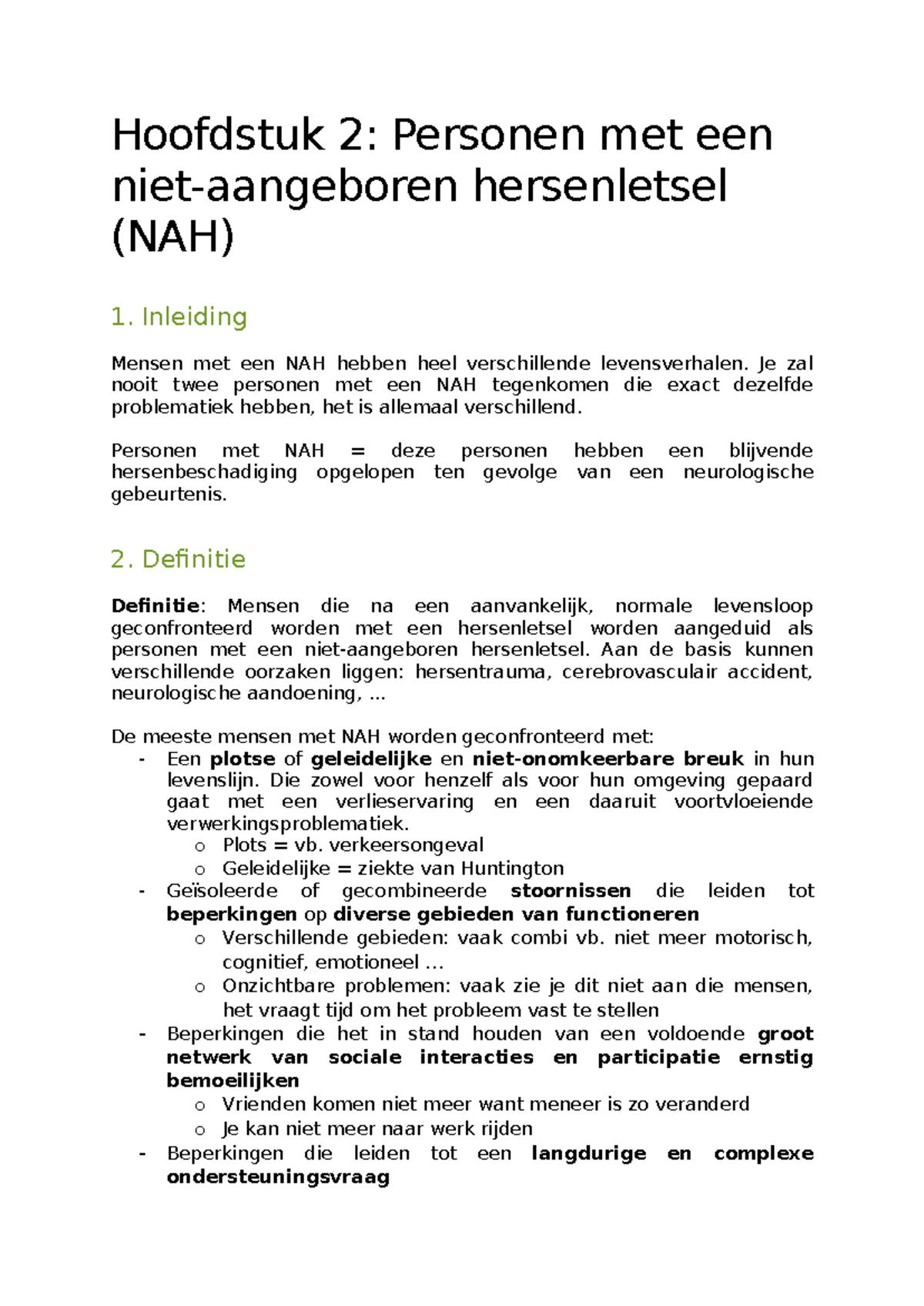 Hoofdstuk 2 personen met NAH Hoofdstuk 2 Personen met een nietaangeboren hersenletsel (NAH
