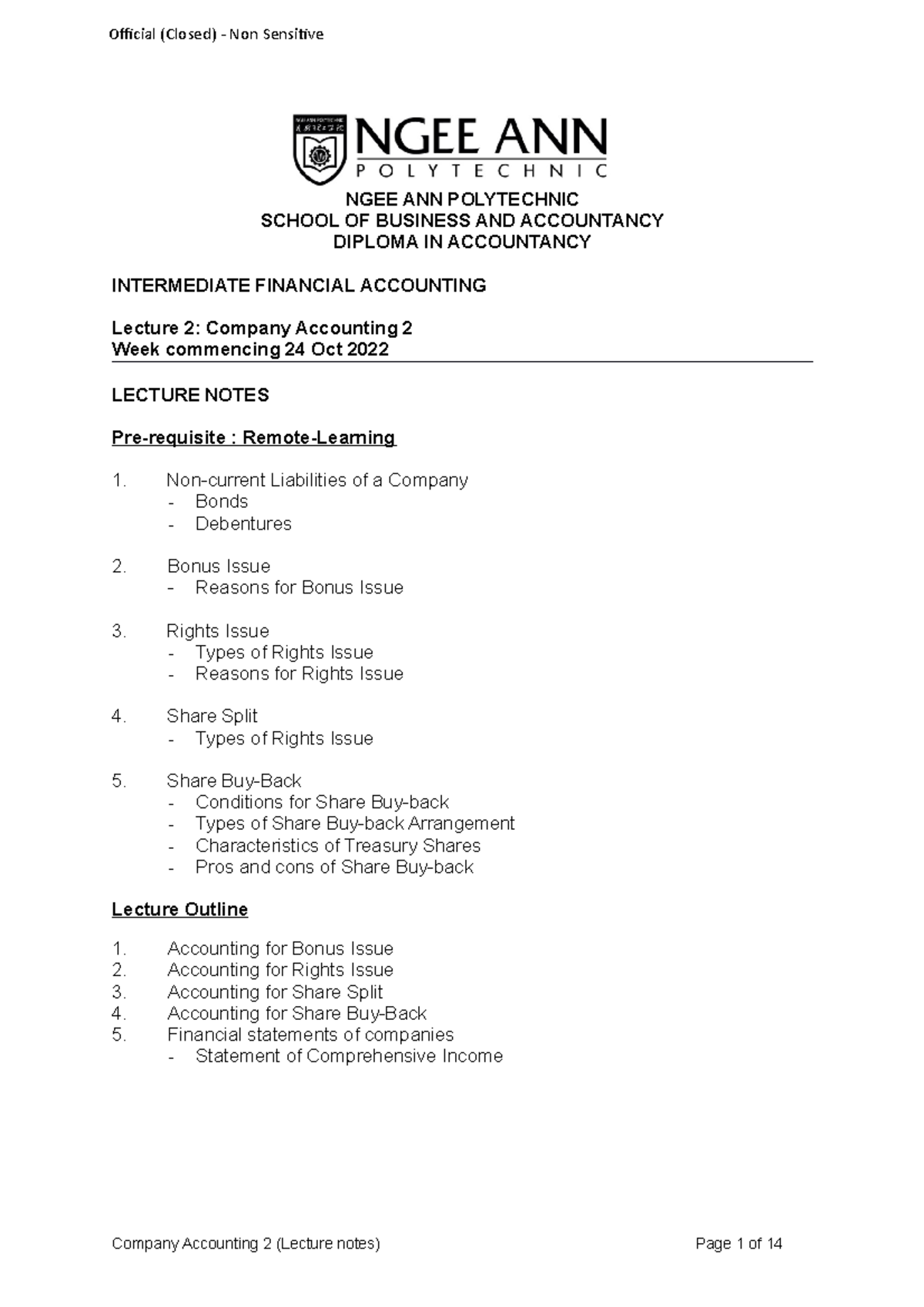 Week 2 company accounting 2 notes - NGEE ANN POLYTECHNIC SCHOOL OF ...