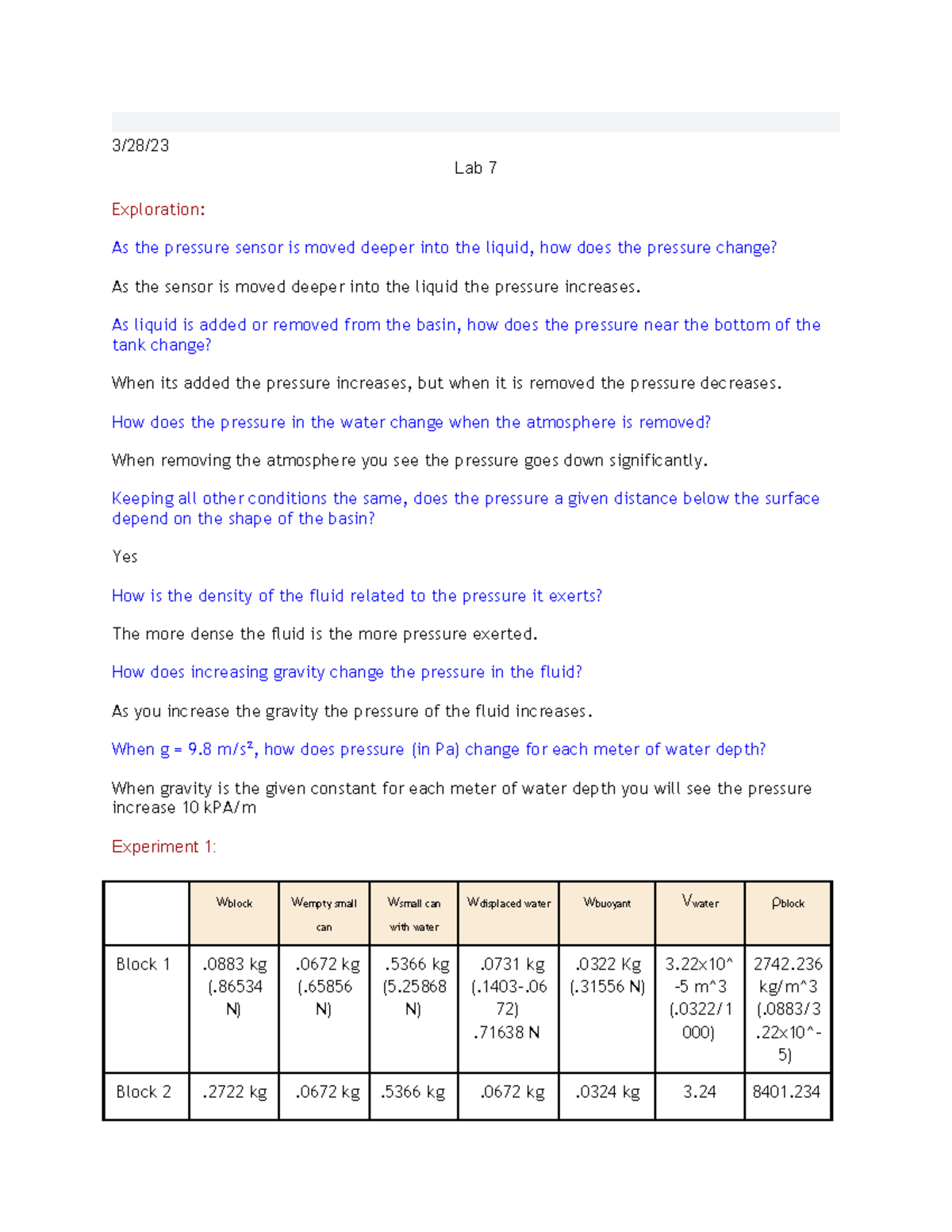 Lab 7 - This is physics - 3/28/ Lab 7 Exploration: As the pressure ...